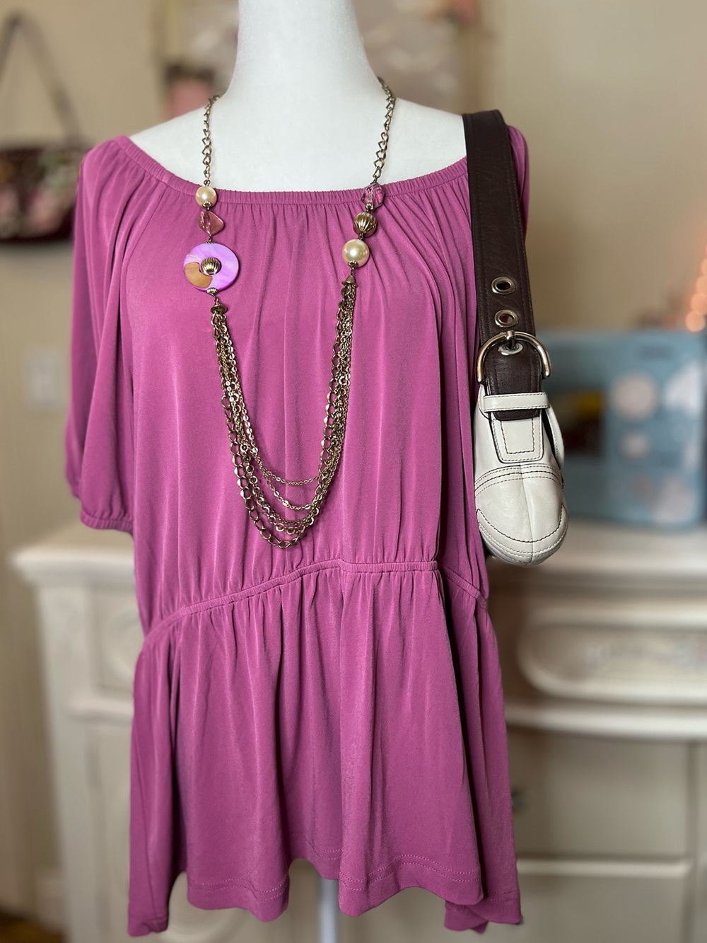 Terra & Sky Magenta Peplum Blouse